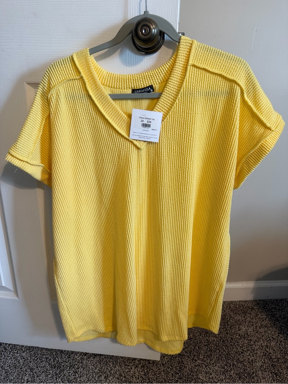 HEIMISH USA Yellow V-Neck Short Sleeve Knit Top